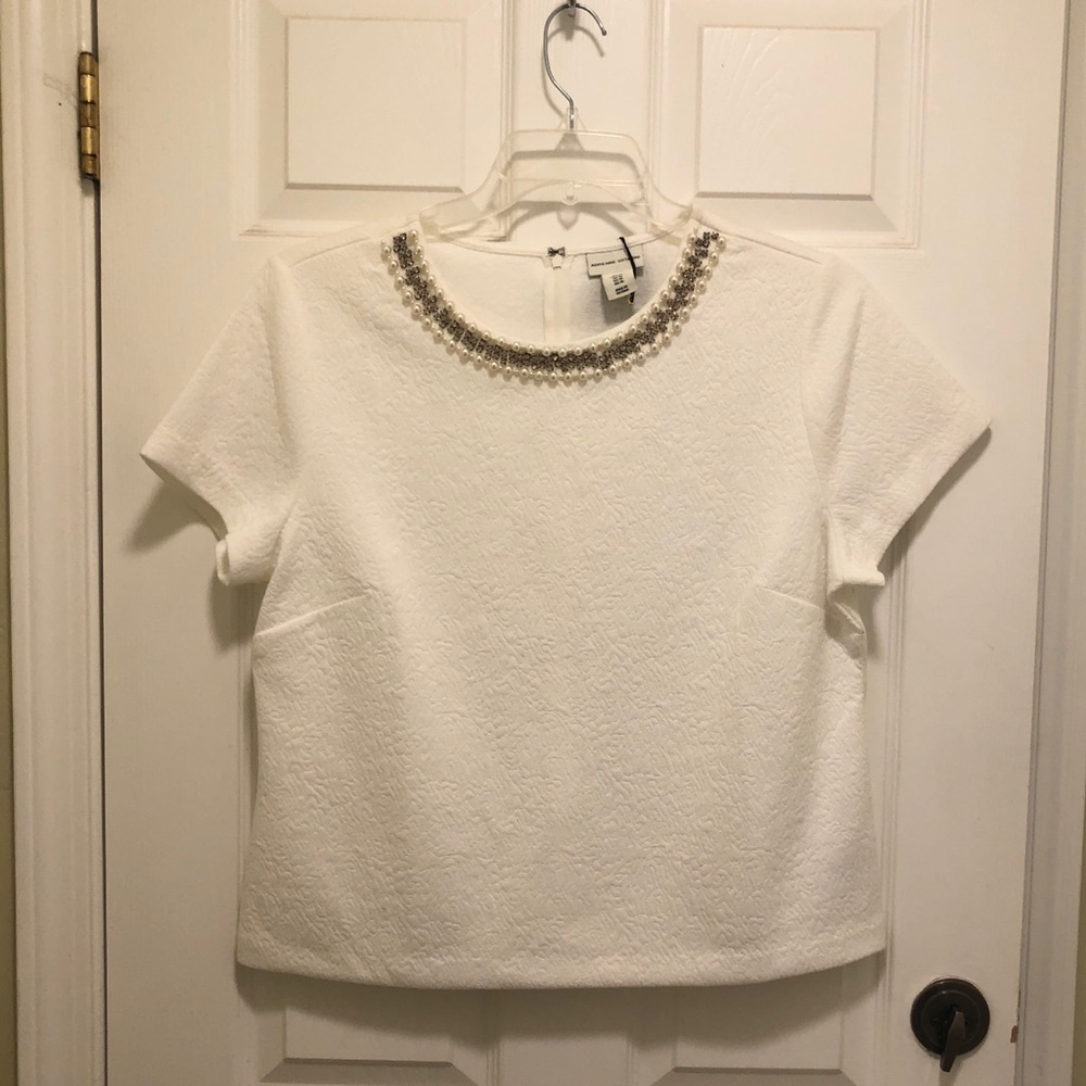 Pearl & Rhinestone Embellished Textured Top NWT